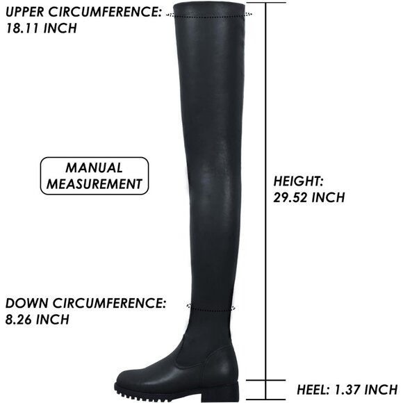 Women's Black Polyurethane Thigh High Over The Knee Rounded Toe Fashion Boots - Picture 6 of 6